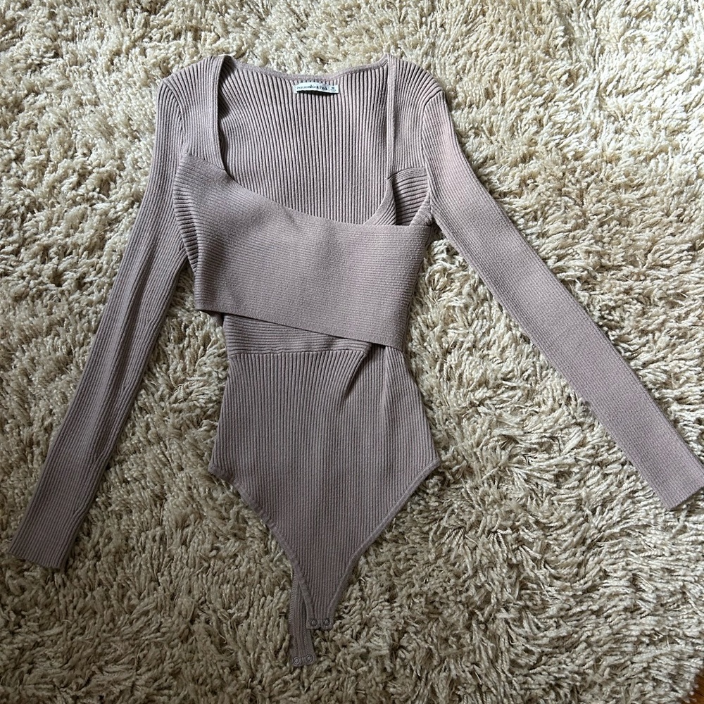Abercrombie & Fitch Taupe Ribbed Bodysuit